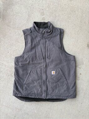Carhartt Gravel Grey Sherpa Lined Washed Duck Canvas Vest 104277 Large Tall